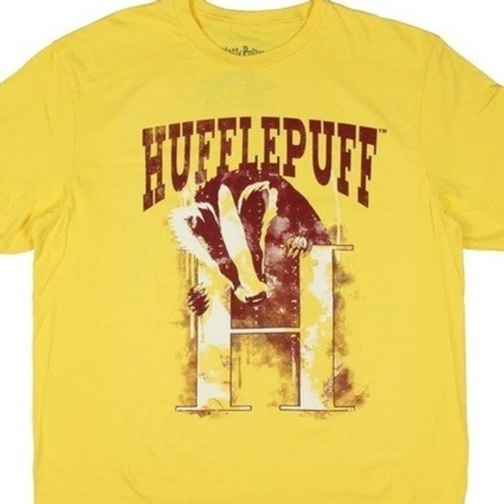 Harry Potter‎ Hufflepuff Badger watercolor Graphic T-shirt Large FLAWED